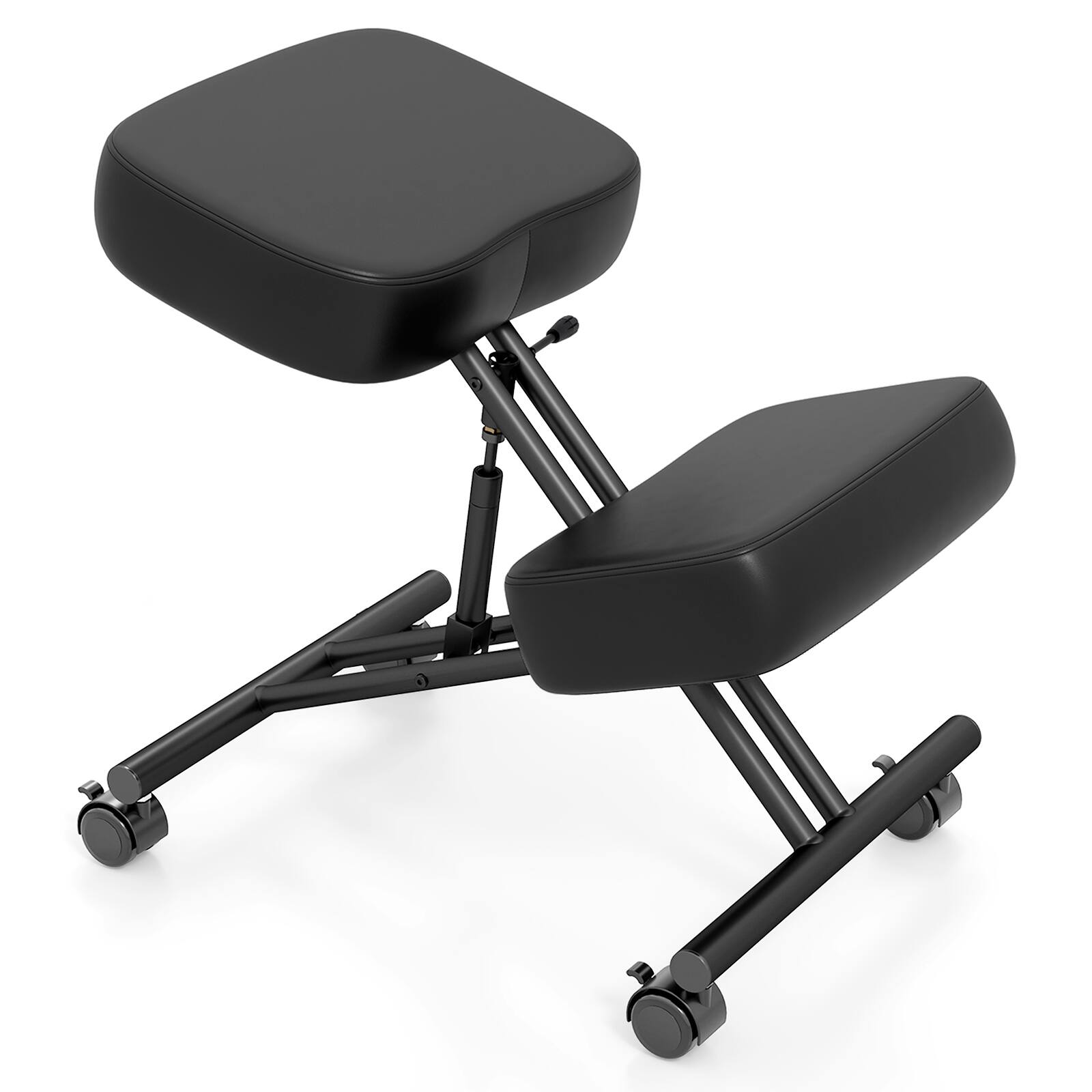 Front. WELLFOR - Height Adjustable Kneeling Chair Posture Correction Stool - Black.