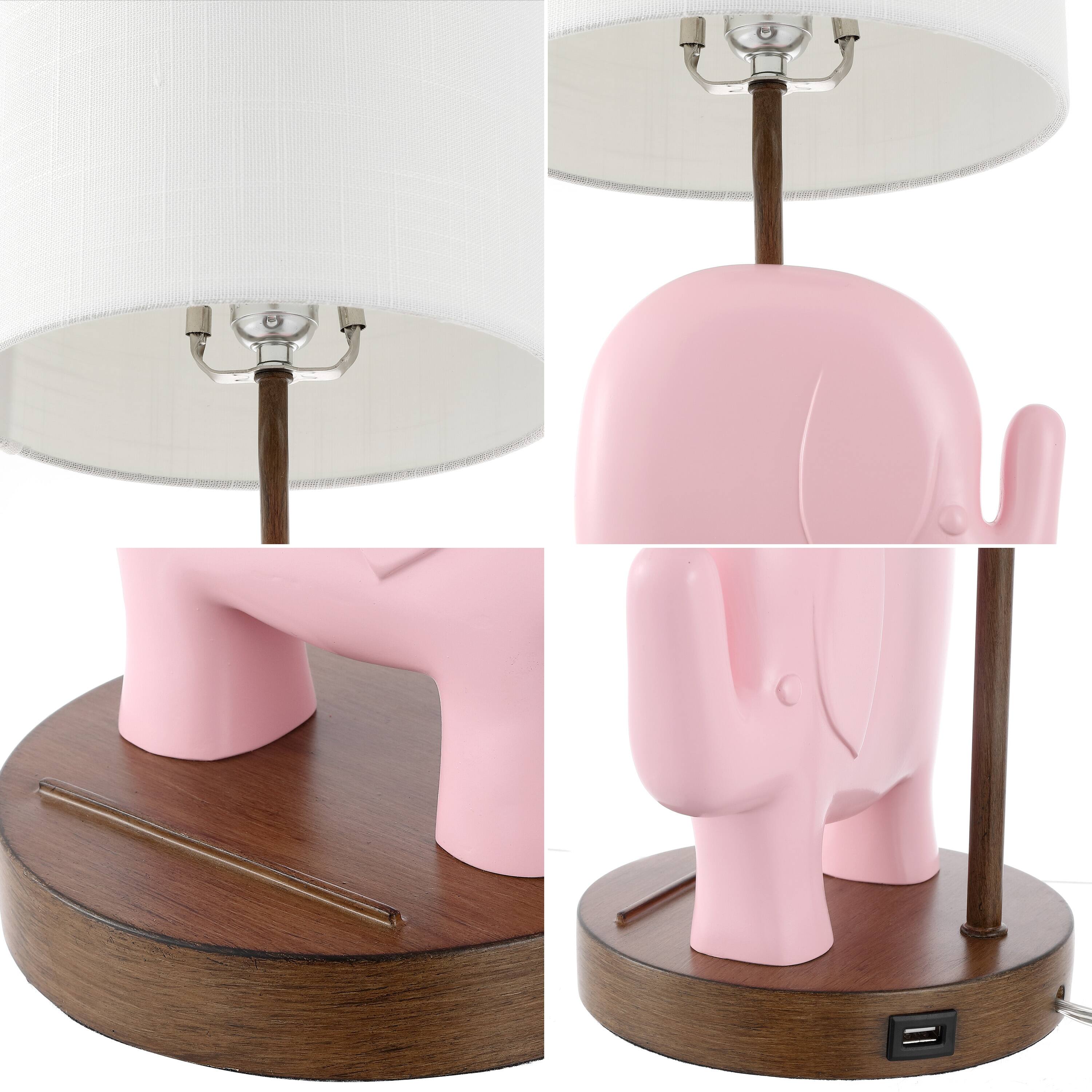 Alt View 5. Jonathan Y - Ellie 20.25" Bohemian Designer Iron/Resin Elephant LED Kids' Table Lamp with Phone Stand and USB Charging Port, Pink.