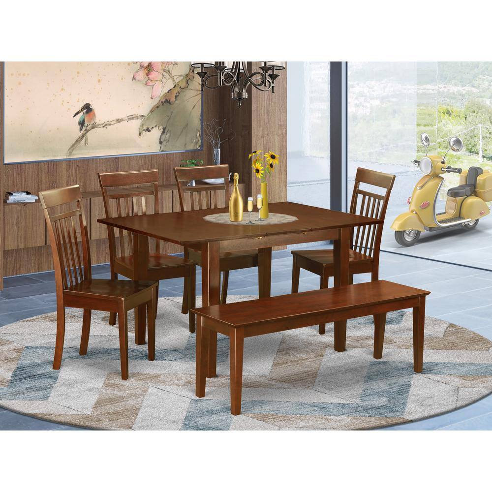 Back. East West Furniture - 6 Pc dinette set-Kitchen Table and 4 Dining Chairs and Dining Bench - Mahogany.