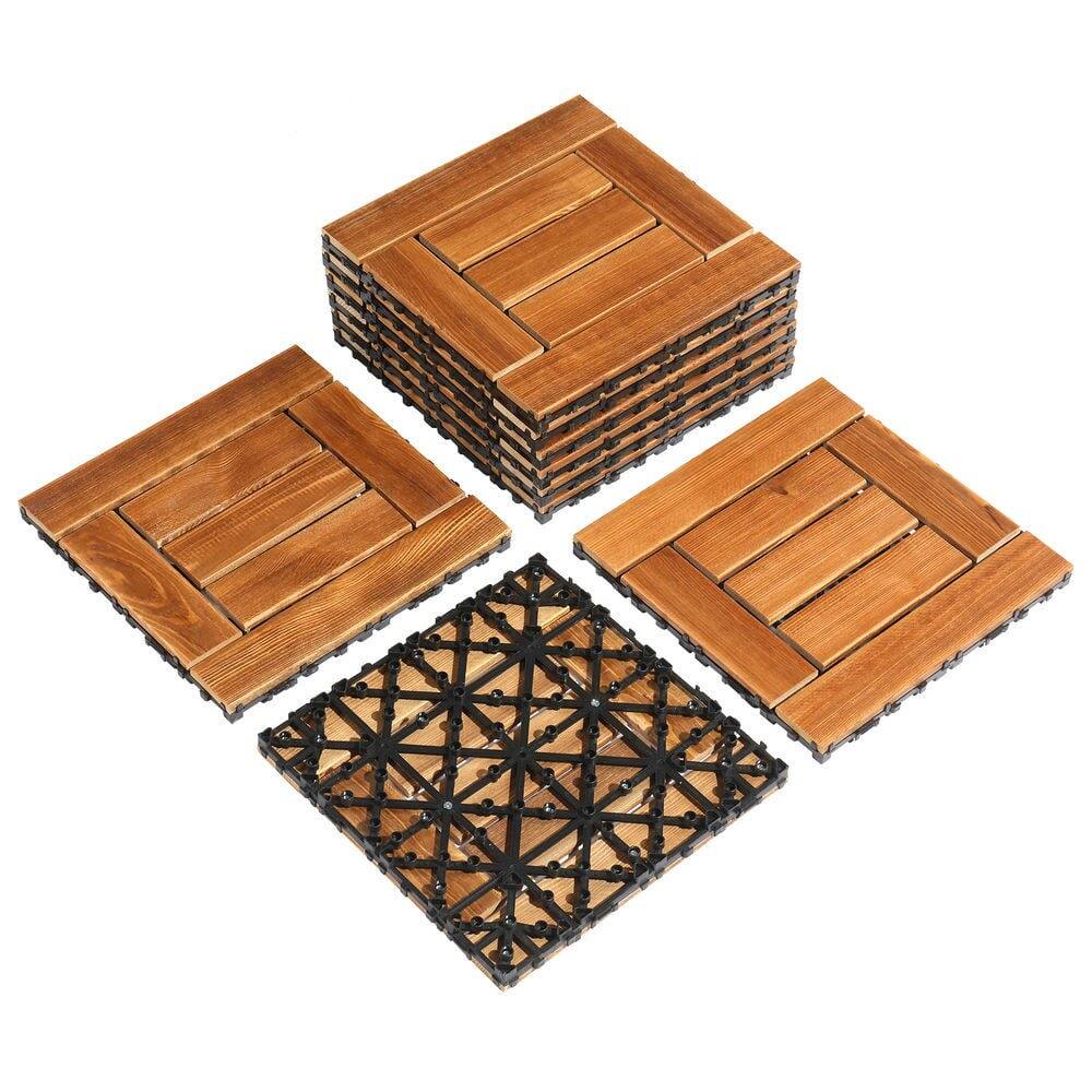 Alt View 7. Resenkos - Resenkos Plastic Deck Tiles, 9 Pack Of Interlocking Flooring, 11.8"x11.8" Water-Resistant Tiless, Natural Wood - Natural Wood.