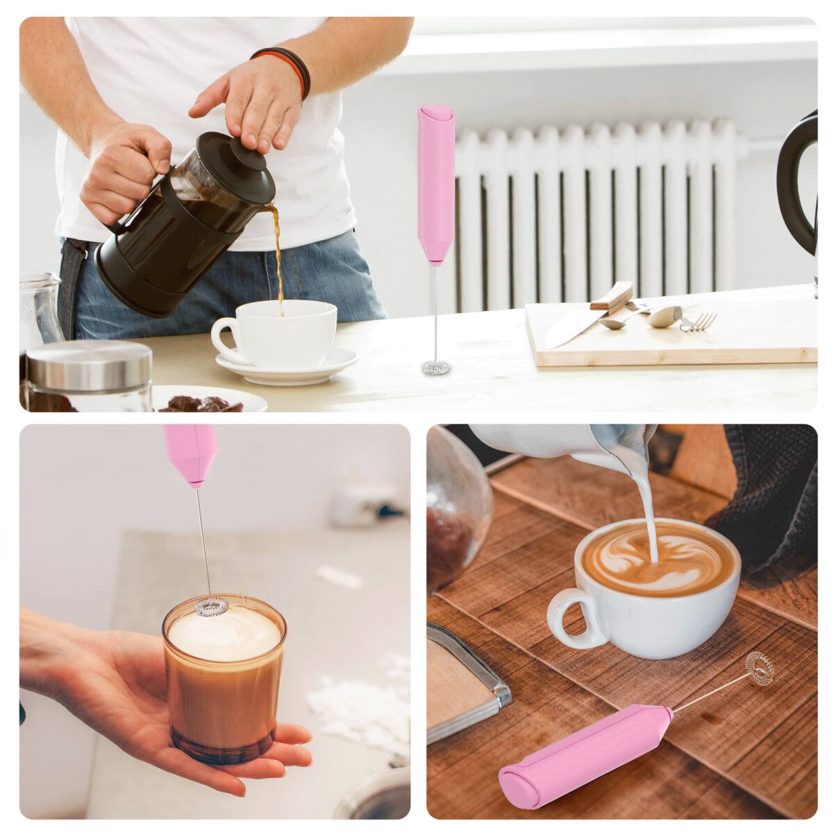 Alt View 1. Tooloton - Handheld Milk Frother, Mini Foam Maker for Coffee, Matcha and Hot Chocolate, Stand Not Included, Pink - Pink.