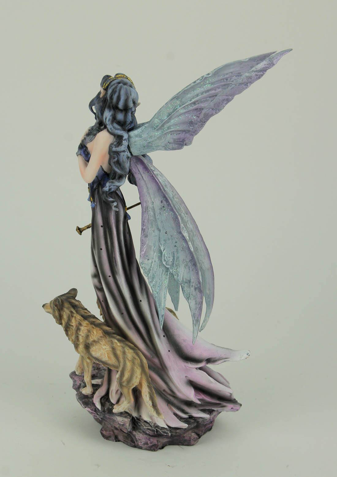 Alt View 2. Everspring Import Co. - Blue Fairy In Long Dress Walking with Twin Wolves Statue - Blue.