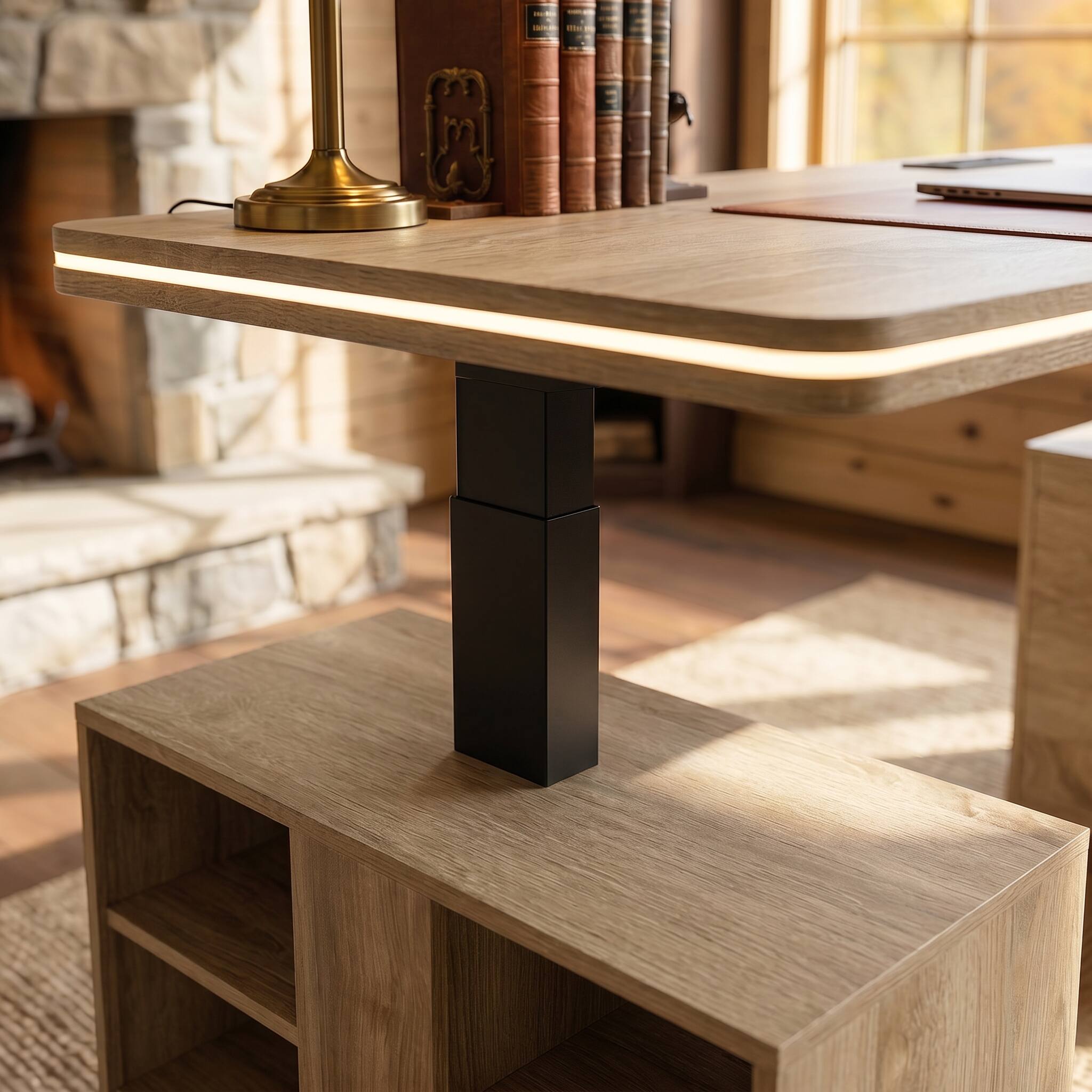 Alt View 4. Famapy - Electric Height Adjustable Desk with RGB Light & Dual Storage –Swappable Cabinets,2AC+3USB Outlet,Sit Stand Workstation - Wooden.