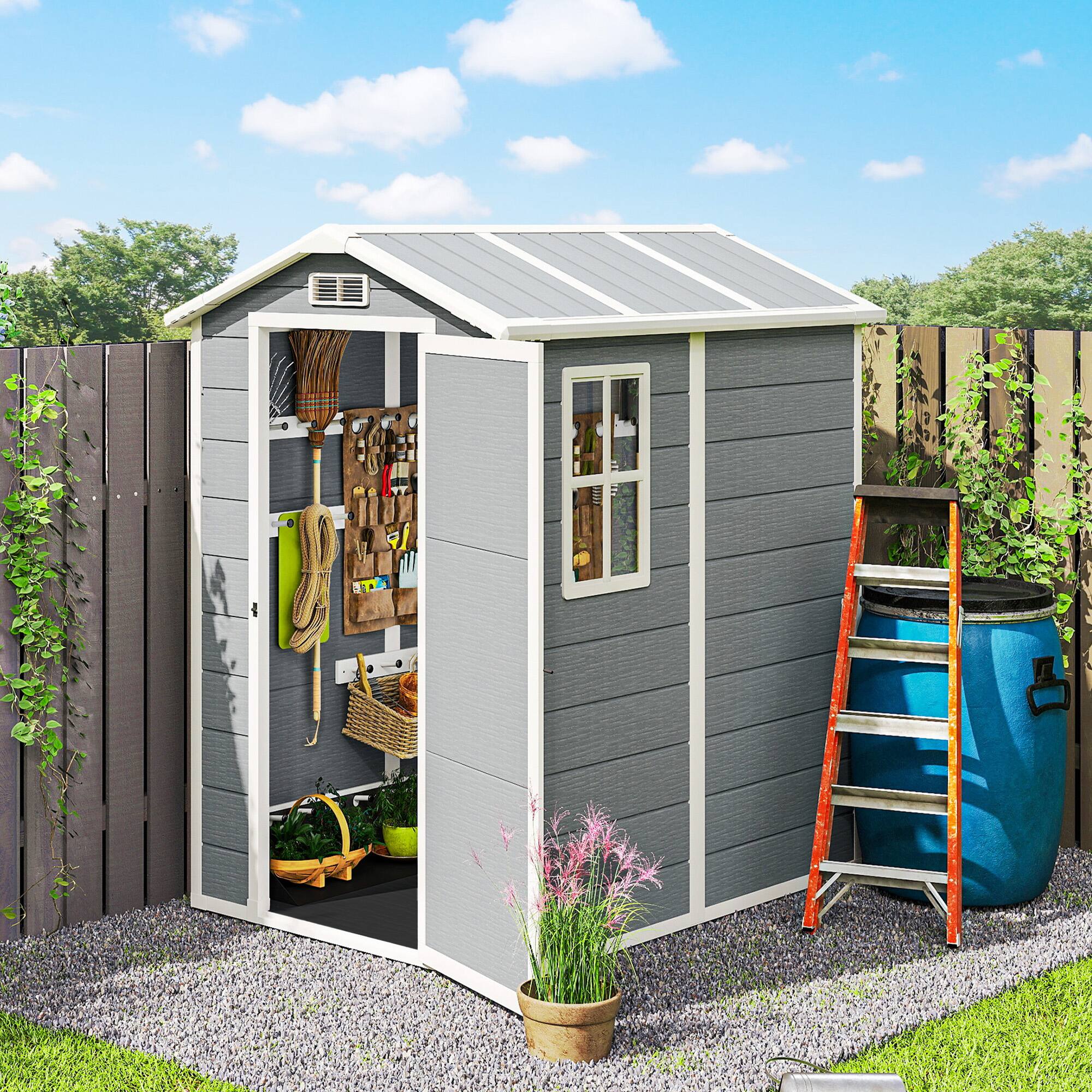 Alt View 8. Outsunny - x 6' Outdoor Storage Shed, Plastic Shed with Floor, Window - Gray.