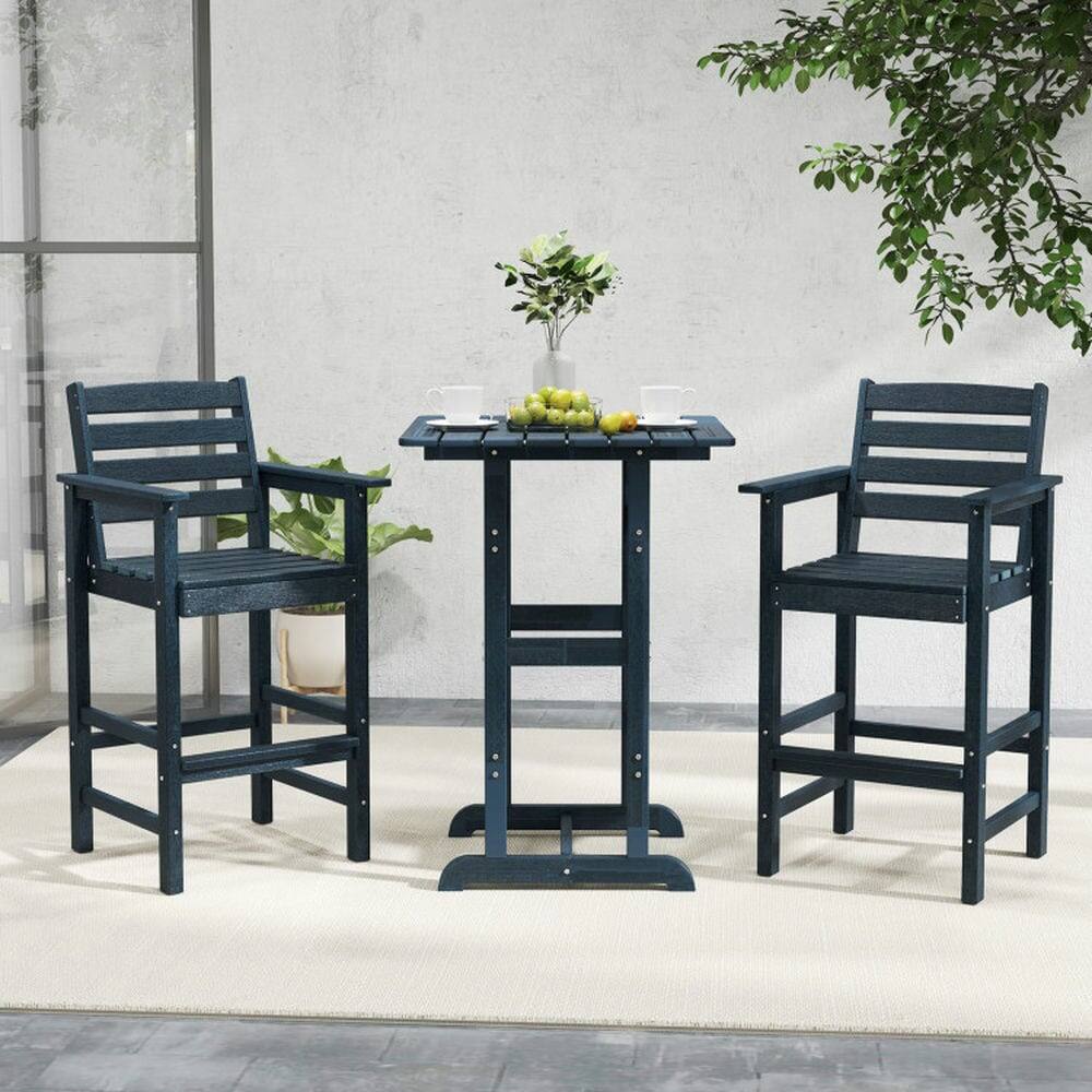 Alt View 6. Pefilos - Patio HDPE Adirondack Bar Chairs Set of 2 with Wide Armrests, Seating & Patio Chair for Outdoor as Garden, Yard, Navy - Blue.