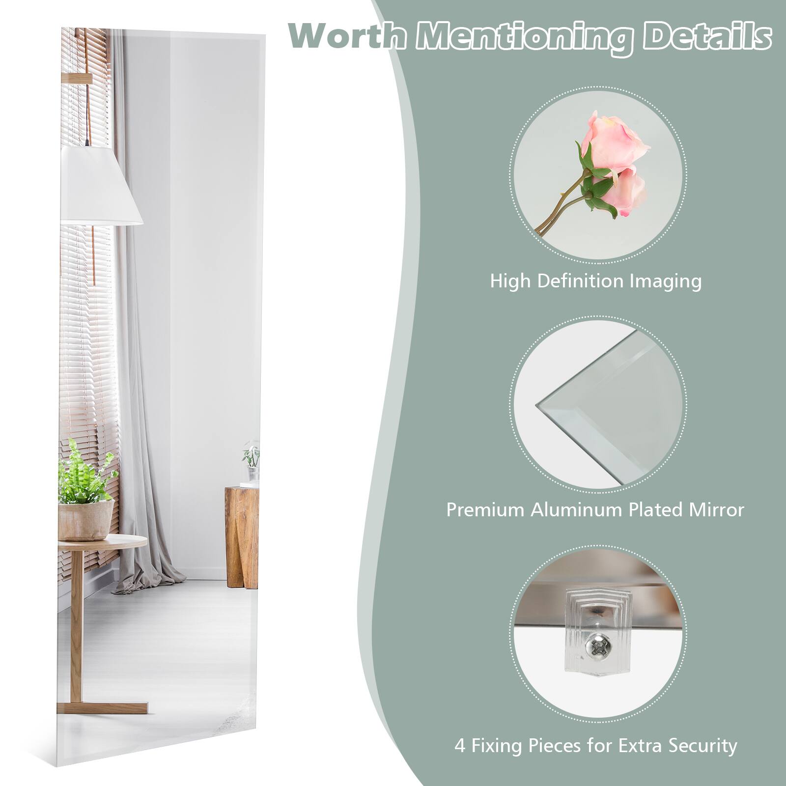 Worth Mentioning Details

- High Definition Imaging
- Premium Aluminum Plated Mirror
- 4 Fixing Pieces for Extra Security