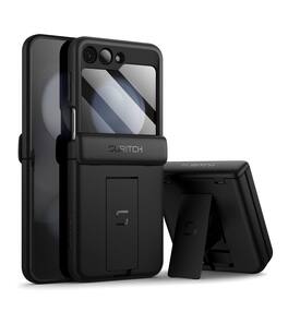 SURITCH - Case for Samsung Galaxy Z Flip 5 with Screen Protector & Kickstand, Hinge Protection, Full-Body Shockproof Cover - Black