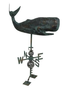 Zeckos - Verdigris Finish Metal Whale Weather Vane w/Roof Mount - Dark Green