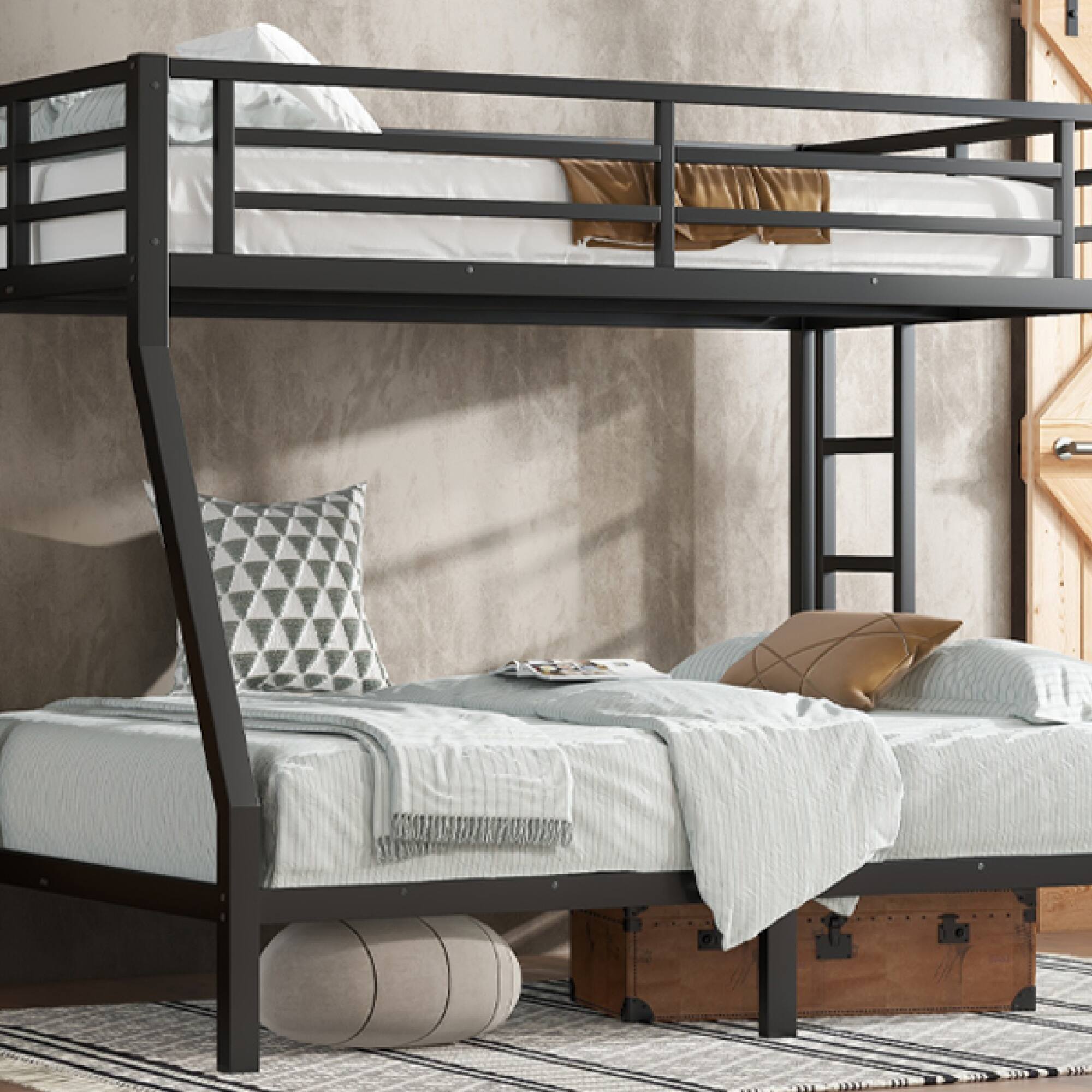 Alt View 8. GOODSILO - Space-Saving Twin Over Full Bunk Bed for Teens and Adults with Noise Reduction and Sturdy Metal Frame - Black.