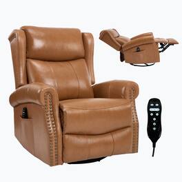 Boyel Living - Genuine leather Heat Massage Manual Recliner Chair with Rocker and Swivel for Living Room - Light Yellow