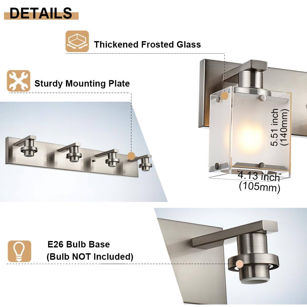 DETAILS  
- Thickened Frosted Glass  
- Sturdy Mounting Plate  
- 5.51 inch (140mm)  
- 4.13 inch (105mm)  
- E26 Bulb Base (Bulb NOT Included)