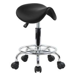 KKTONER - Saddle Stool with Foot Rest PU Leather Swivel Adjustable Rolling Stool with Wheels Facial Salon Chair - Black