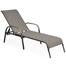 Costway - Outdoor Patio Lounge Chair Chaise Fabric Adjustable Reclining Armrest Pool - Brown