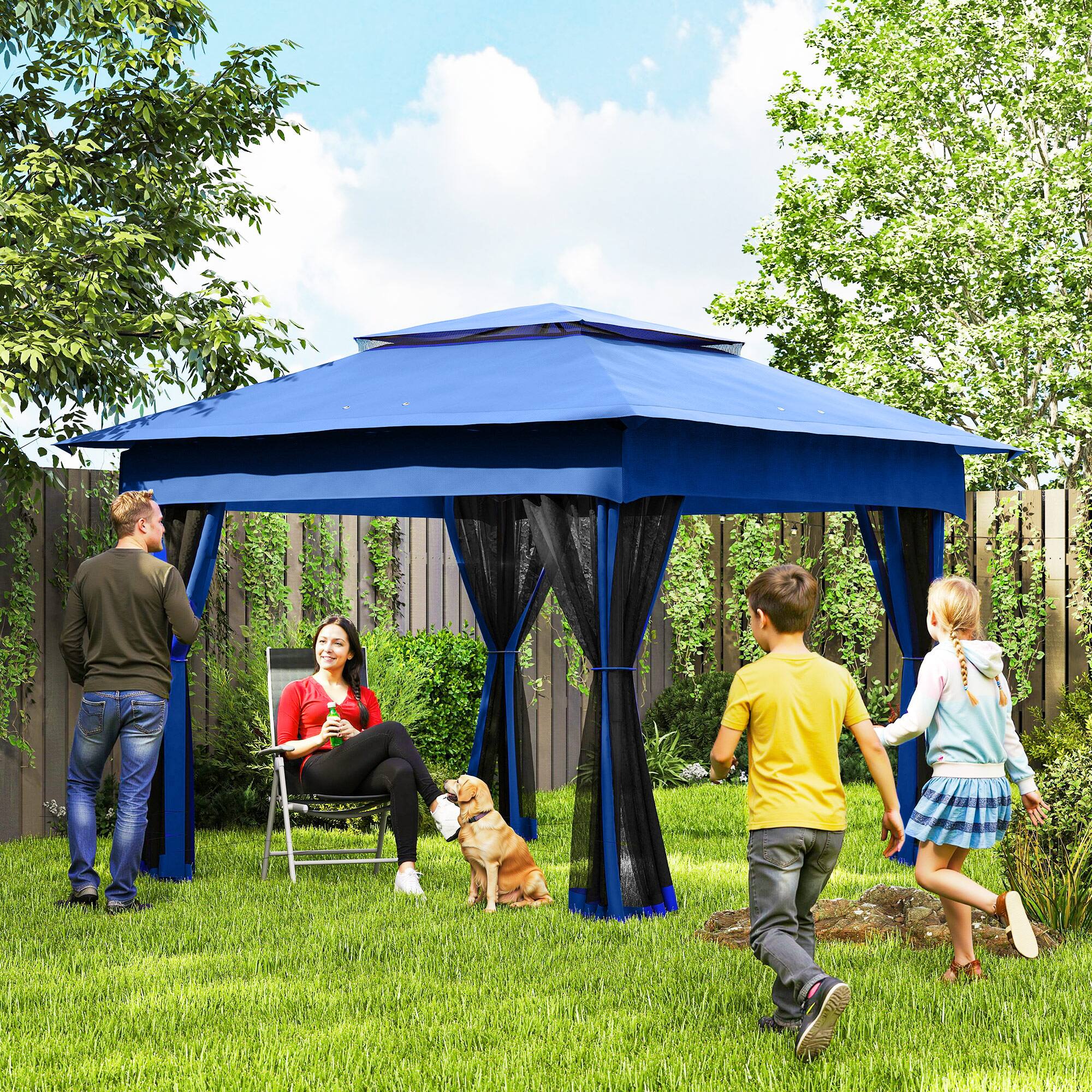 Alt View 1. Outsunny - Outdoor Patio Pop Up Canopy Gazebo Shelter with Zipper Netting, Carry Bag - Blue.