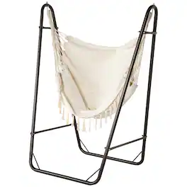 Outsunny - Chair with U Shape Stand, Hammock Swing Chair with A Side Pocket - Cream White