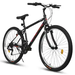 BreeBe - 26 Inch Carbon Steel Frame Mountain Bike,21-Speed Dual V-Brake, Adult and Teens Bicycle for Mountain - Black + Red