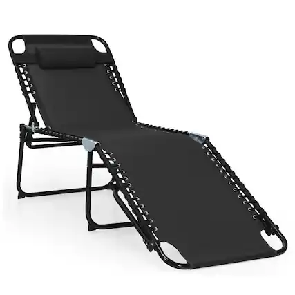 Front. Kadyn - Outdoor Chaise Lounge Chair, Foldable Recline Lounge Chair with Adjustable Backrest and Footrest-Black - Black.