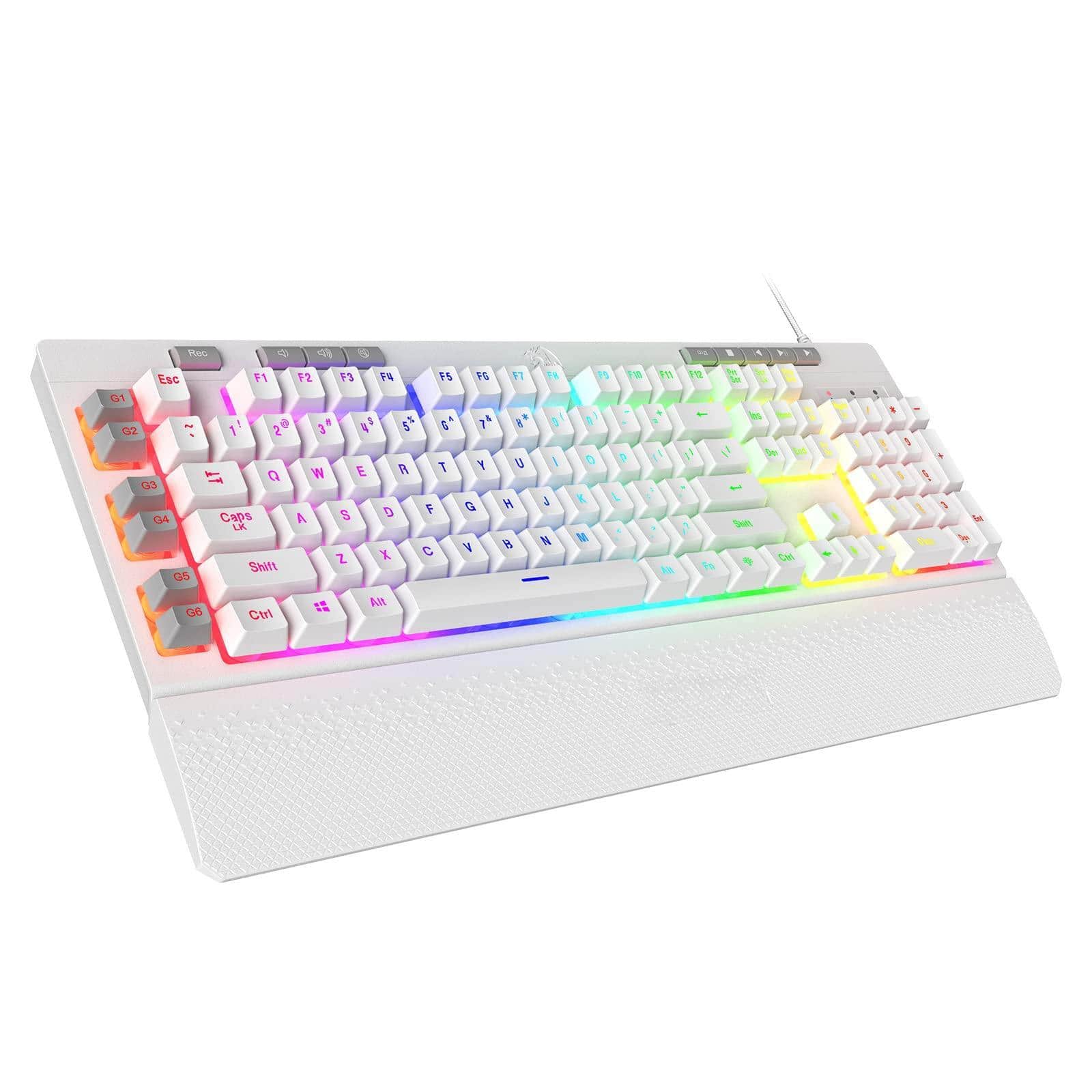 Cedar Assembly - K512 Shiva Rgb Backlit Membrane Gaming With Multimedia Keys Linear Mechanical-feel 6 Extra On-board Macro - White-104 Keys