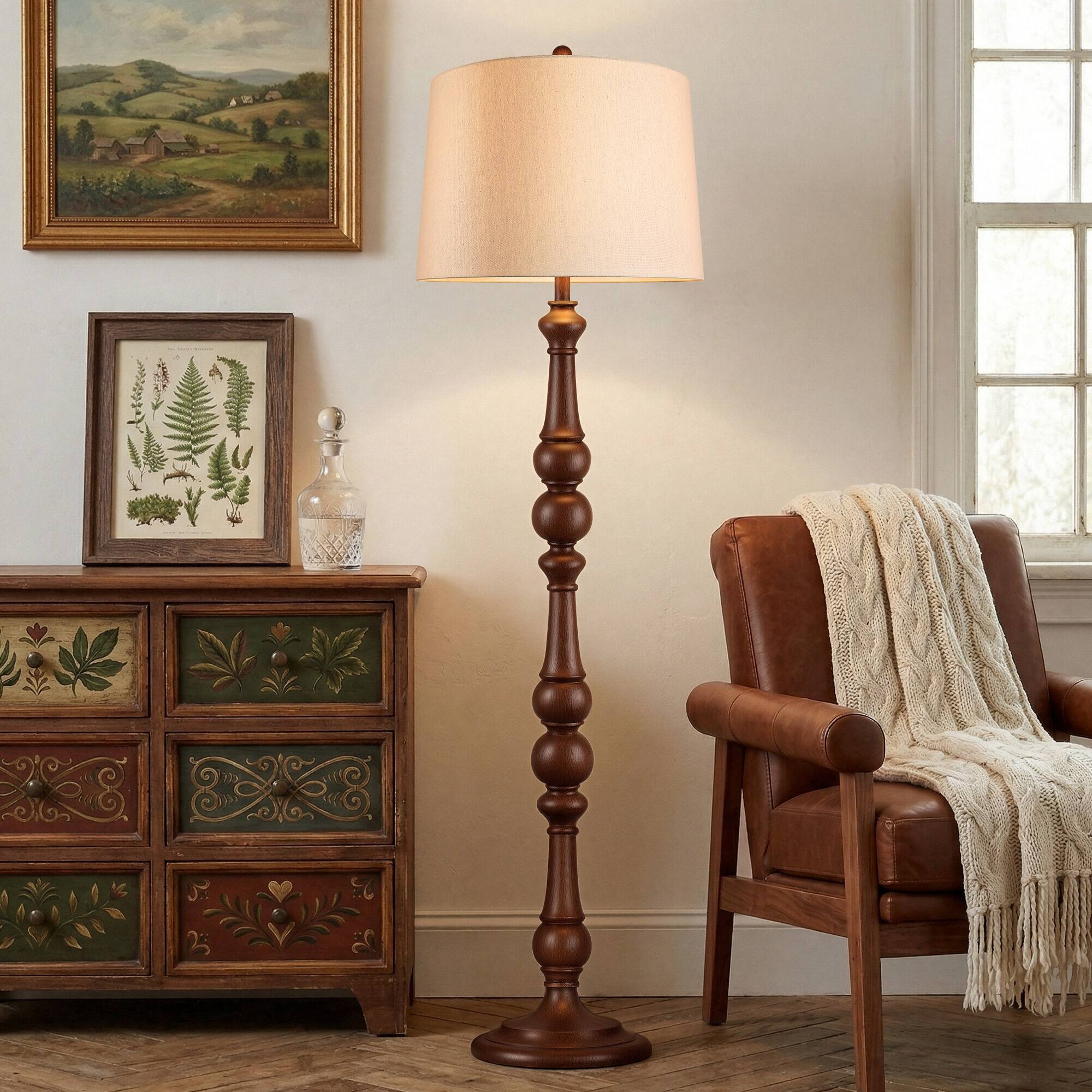 Alt View 4. partphoner - Dark Brown Turned Wood Floor Lamp - Brown.