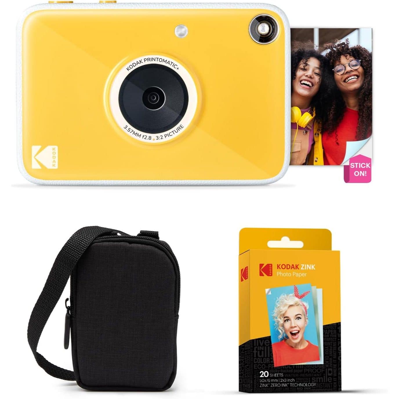 Kodak - Printomatic+ Instant Camera Bundle 10MP w/ Black Case & 20 Zink Paper - Yellow