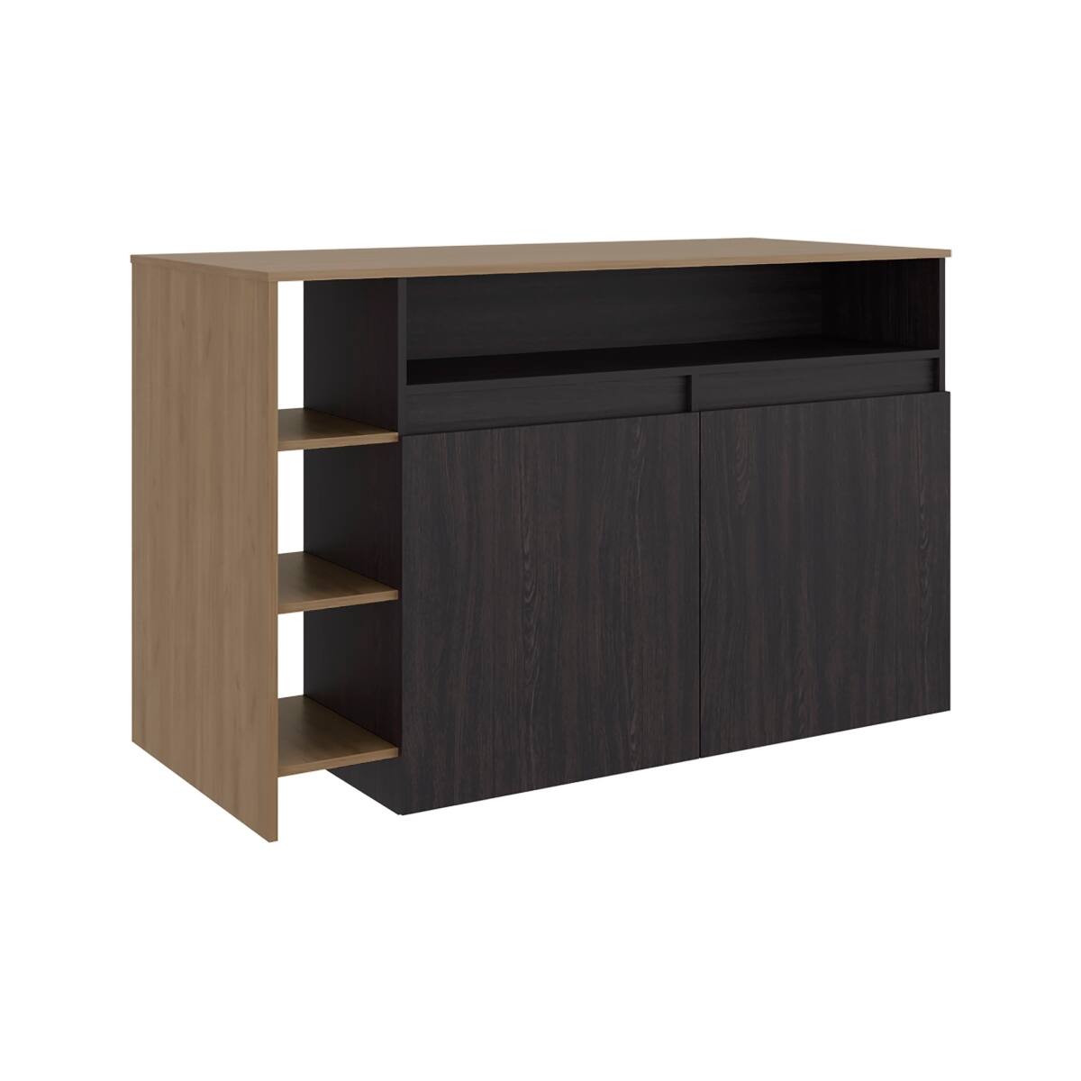 Angle. Loheer - Loheer 55 Inch Kitchen Island with Storage Cabinet and Open Shelves - Multi.