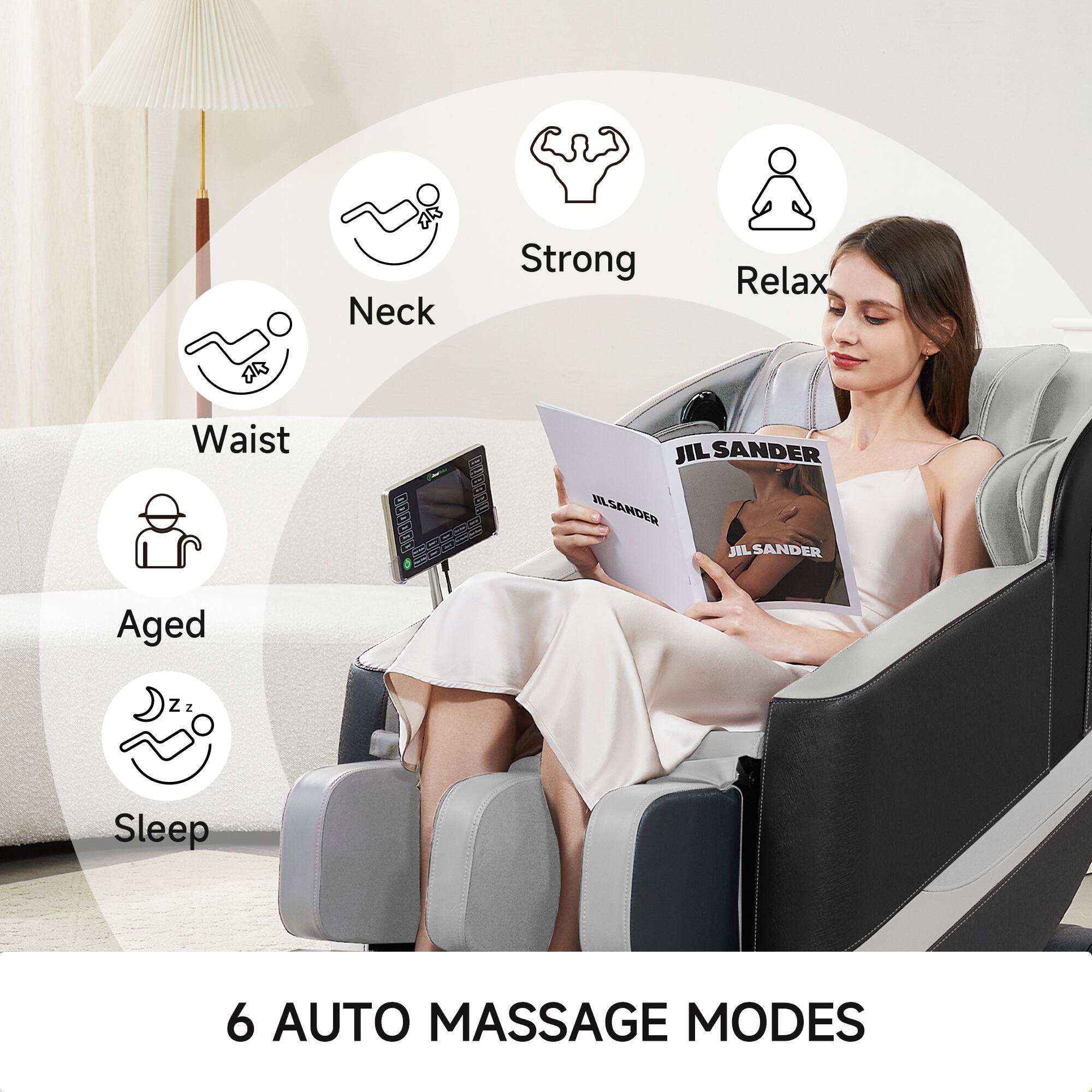 AR Neck Strong Relax Waist  
00000 10 JIL SANDER JLSANDER JIL SANDER Aged Z 2 Sleep 6 AUTO MASSAGE MODES