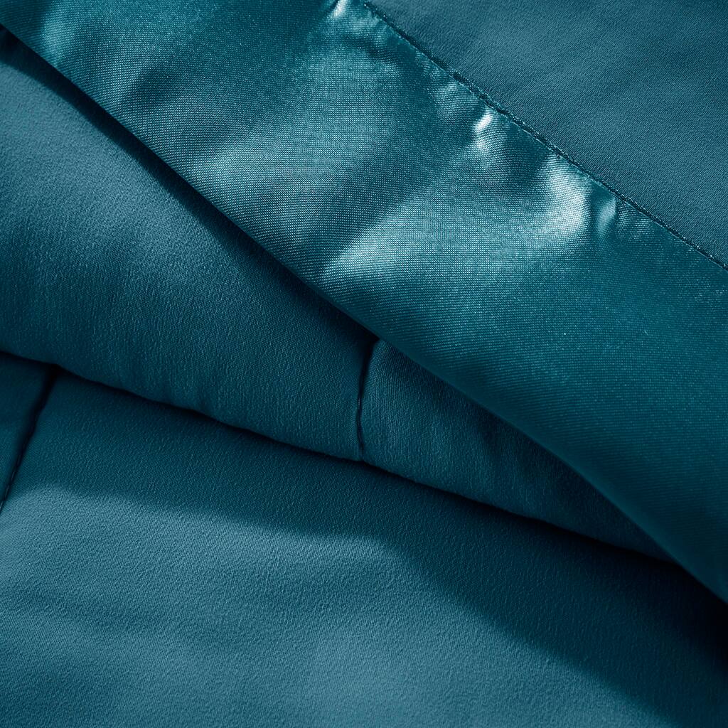 Alt View 4. Glintex - Lightweight Down Alternative Blanket with Satin Trim Teal Full/Queen - Teal.