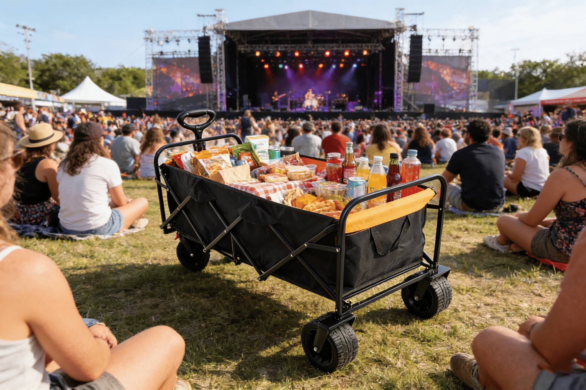 Alt View 4. Loheer - Loheer Extra Long Folding Wagon Beach Cart Large Capacity Heavy Duty Garden Shopping Collapsible Utility Cart.