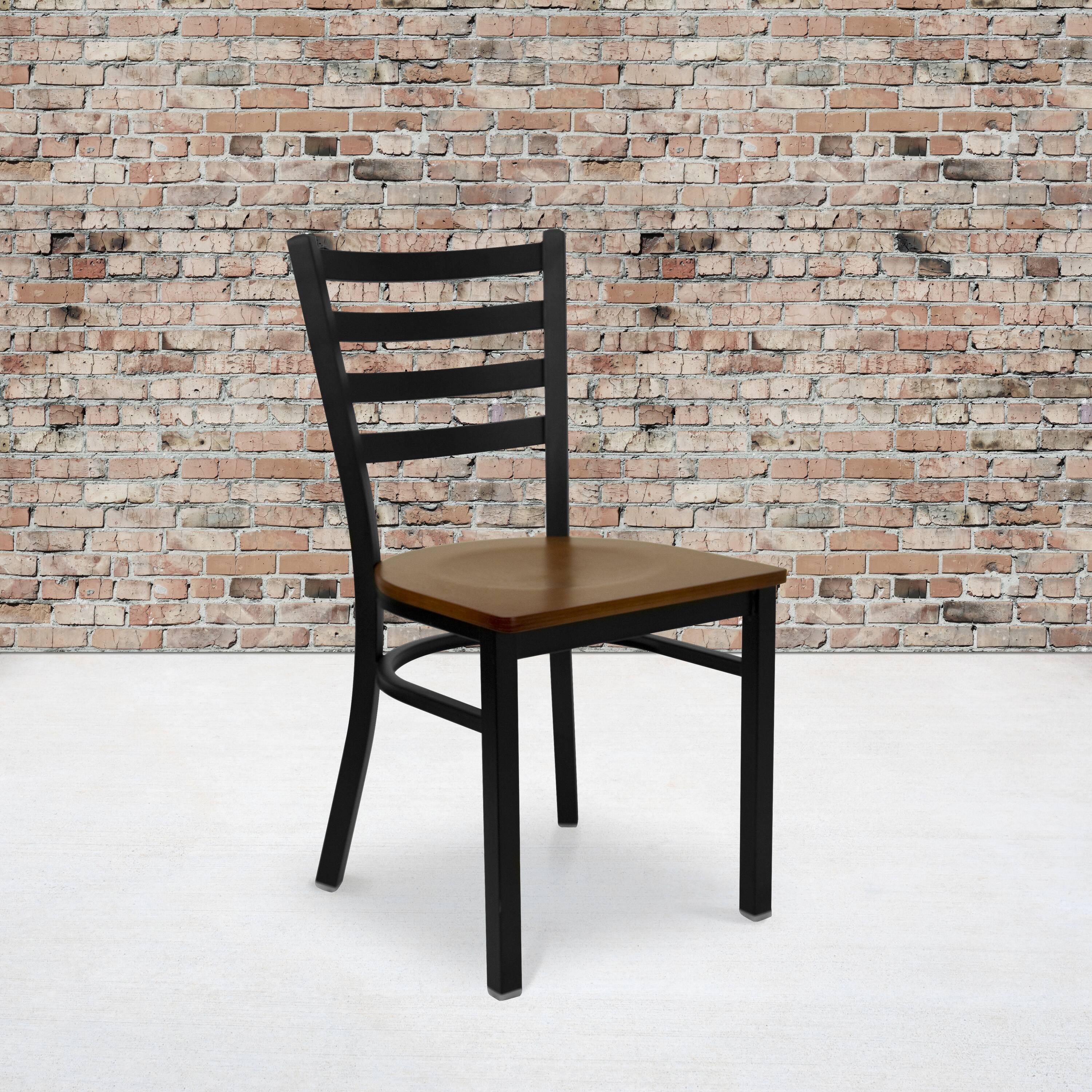 Alt View 2. Emma + Oliver - 2 Pack Ladder Back Metal Restaurant Chair - Cherry Wood Seat/Black Metal Frame.