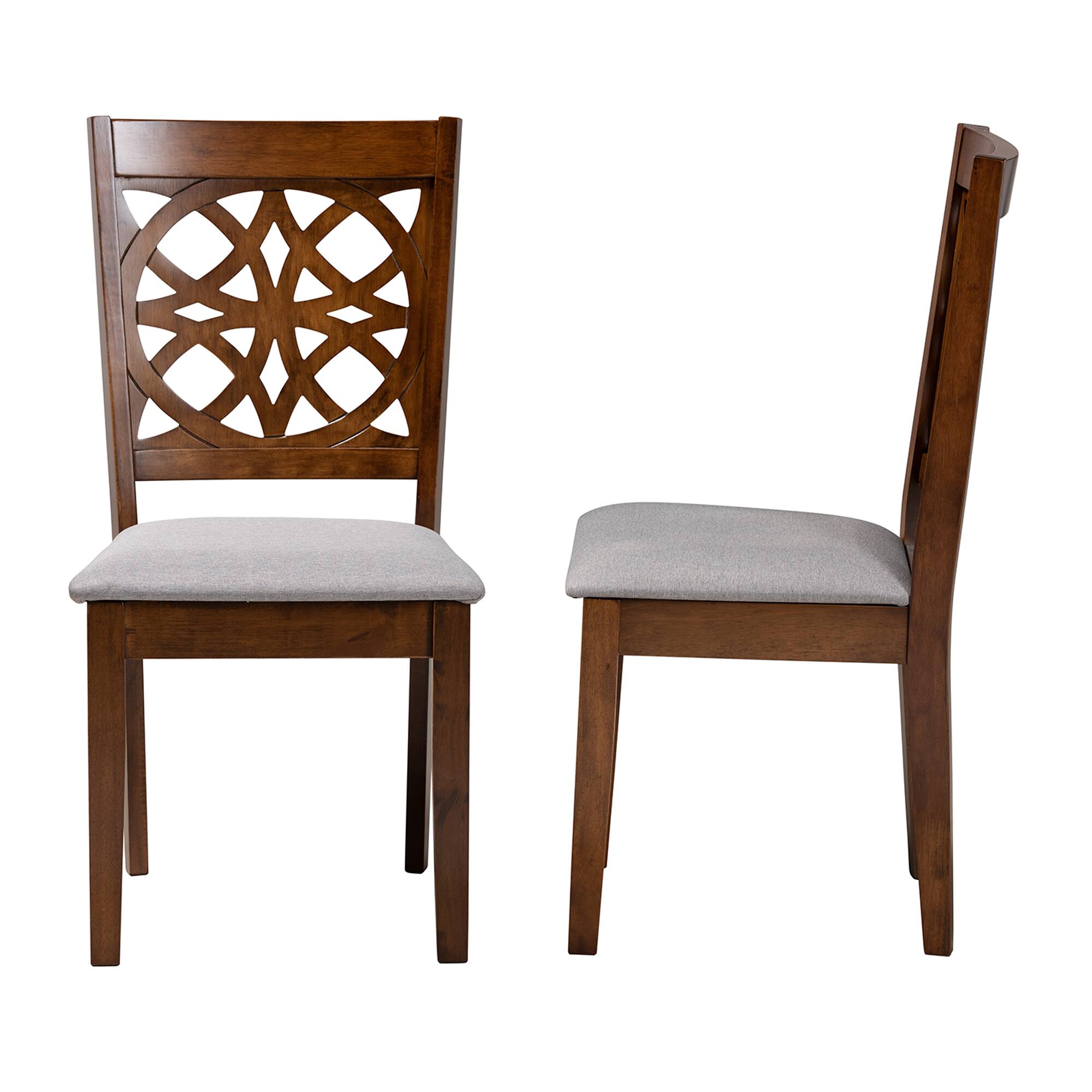 Left. Baxton Studio - Abigail Modern Fabric and Finished Wood 2-Piece Dining Chair Set - Grey/Walnut Brown.