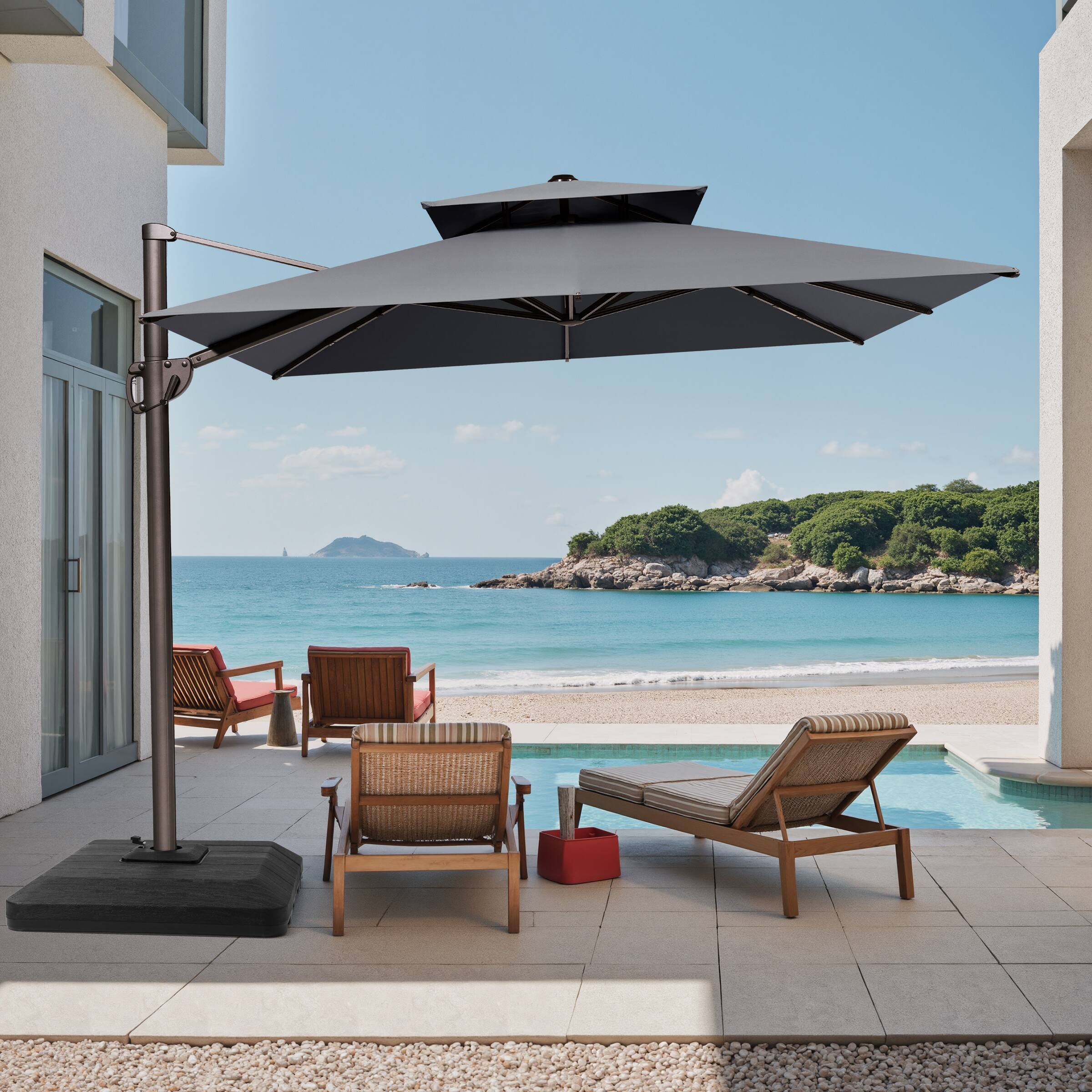Back. Crestlive Products - Crestlive Products 11-ft Aluminum Dark Gray Slide-tilt Cantilever Patio Umbrella with Base - Dark gray.