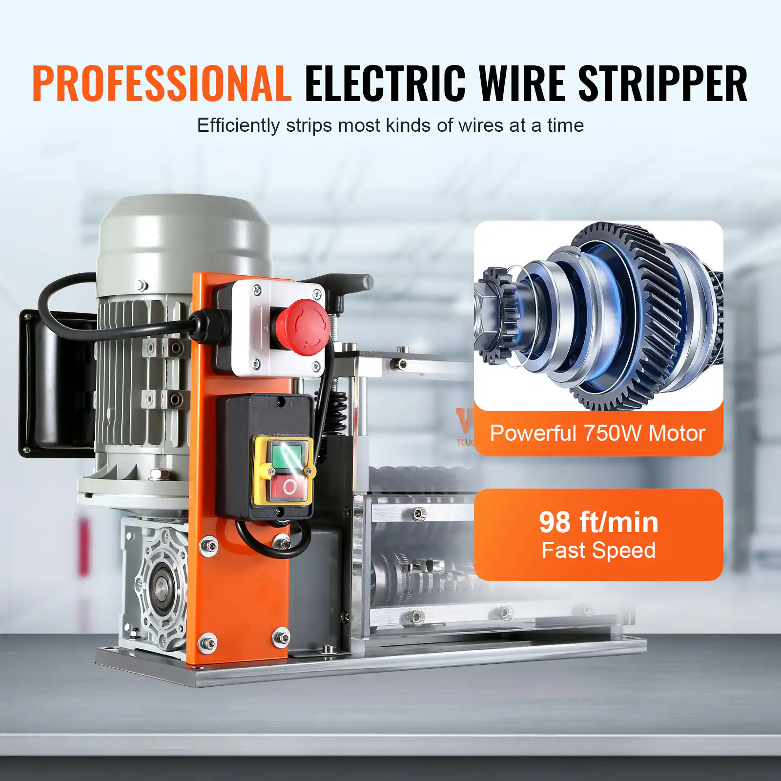 PROFESSIONAL ELECTRIC WIRE STRIPPER  
Efficiently strips most kinds of wires at a time  

Powerful 750W Motor  
98 ft/min Fast Speed