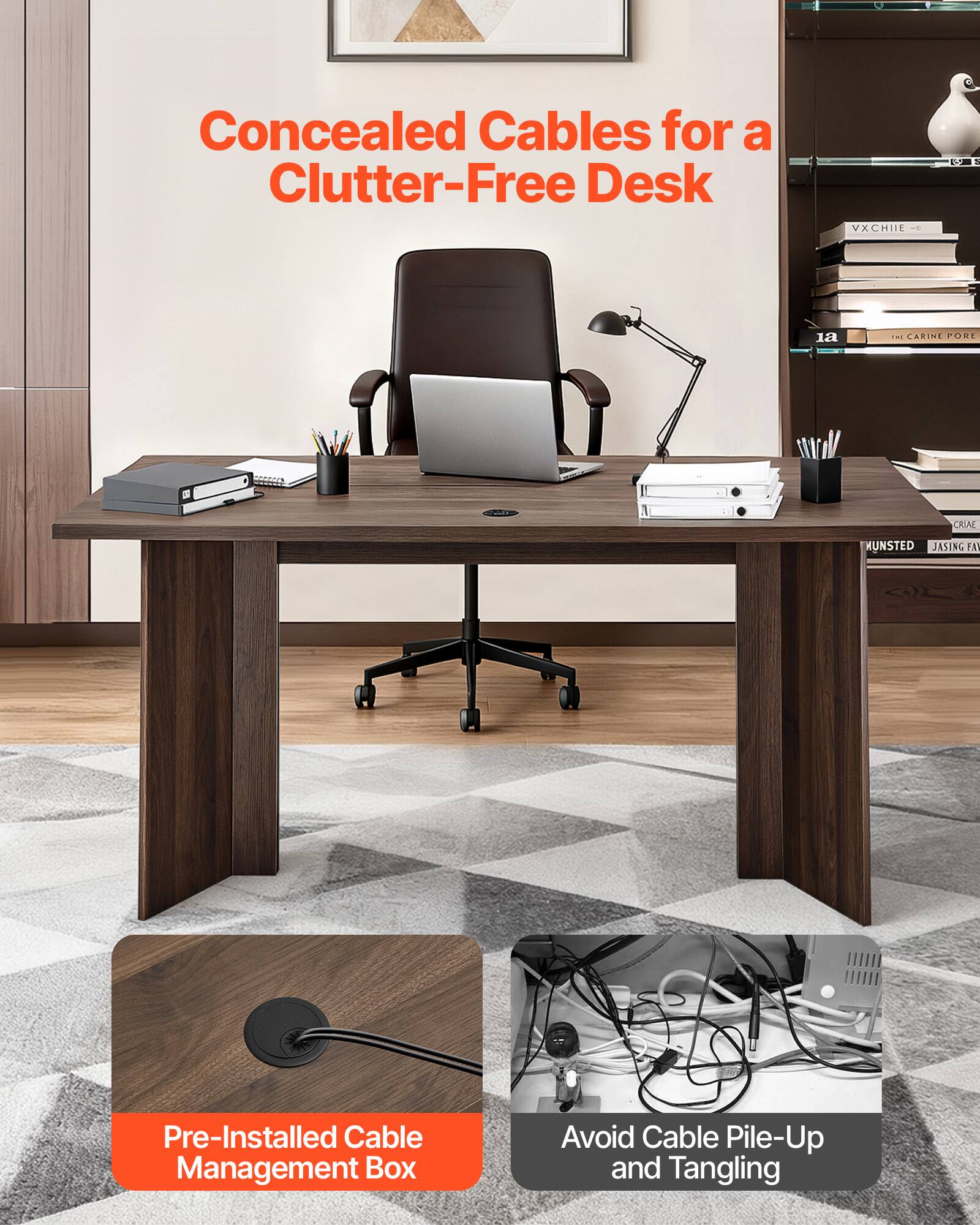 Concealed Cables for a Clutter-Free Desk

Pre-Installed Cable Management Box

Avoid Cable Pile-Up and Tangling