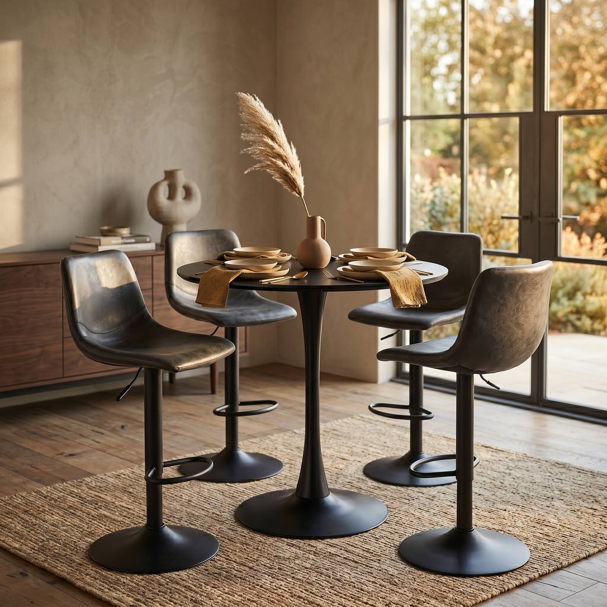 Alt View 2. LeisureMod - Bristol 31" Round Dining Table with Sintered Stone Top and Black Metal Base, Modern Kitchen Bistro Accent Table - Black.