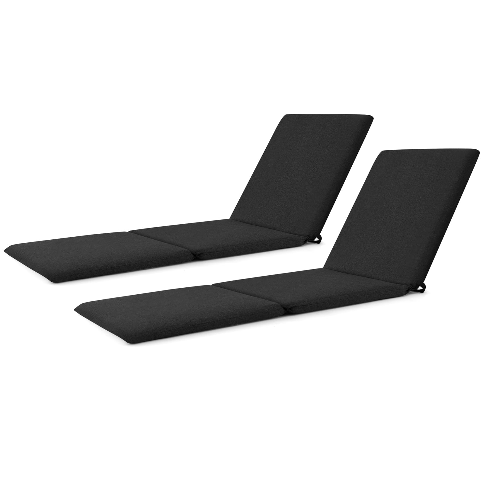 Costway - 2 PCS Chaise Lounge Cushion, Tri-Fold Lounger Pad with Hook & Loop Fasteners - Black