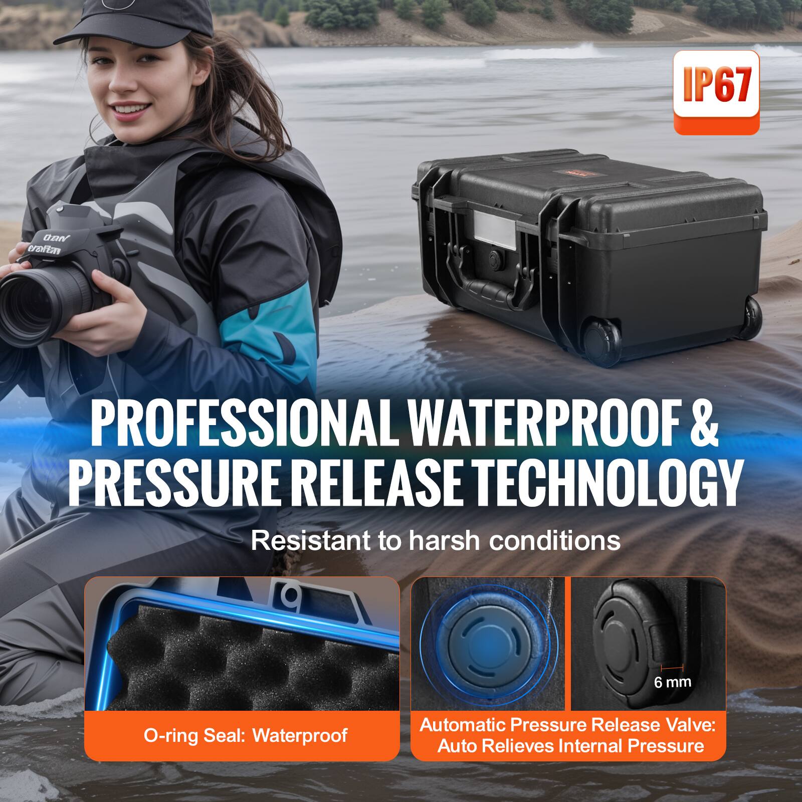 IP67

PROFESSIONAL WATERPROOF & PRESSURE RELEASE TECHNOLOGY

Resistant to harsh conditions

O-ring Seal: Waterproof

Automatic Pressure Release Valve: Auto Relieves Internal Pressure

6 mm
