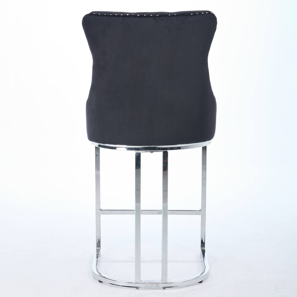 Alt View 4. Loheer - Loheer Counter Height Bar Stools Set of 2 Black Velvet Tufted Kitchen Island Chairs with Metal Legs - Black.
