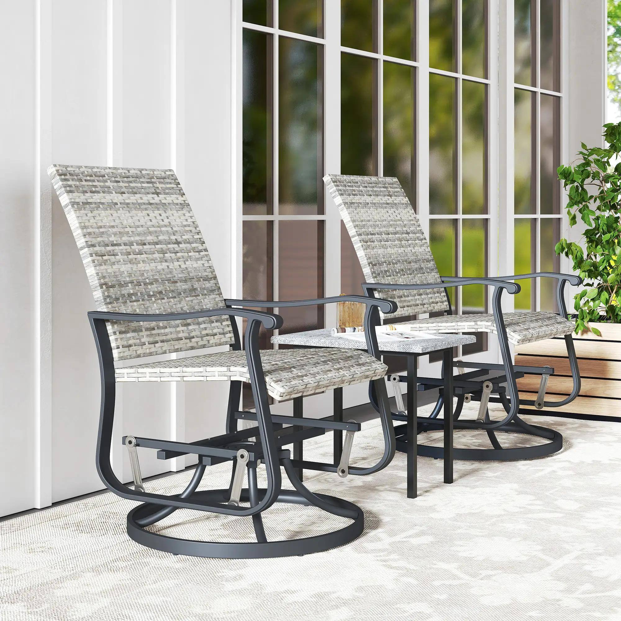 Alt View 1. Resenkos - Resenkos Wicker Rattan Swivel Glider Chairs, Outdoor High-Back Armrests Set, Comfortable Patio Seating, Yellow - Yellow.