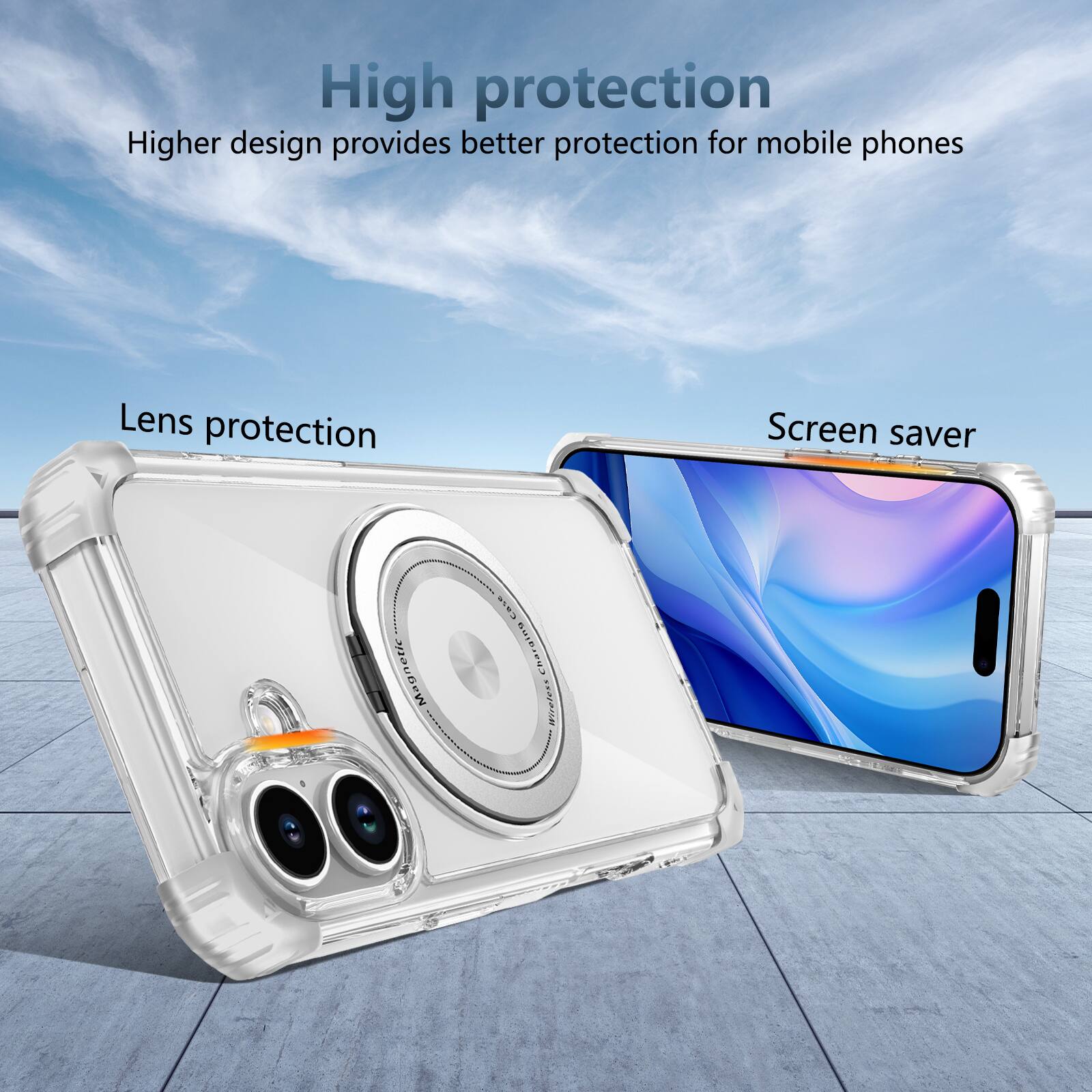 High protection  
Higher design provides better protection for mobile phones  
Lens protection  
Screen saver