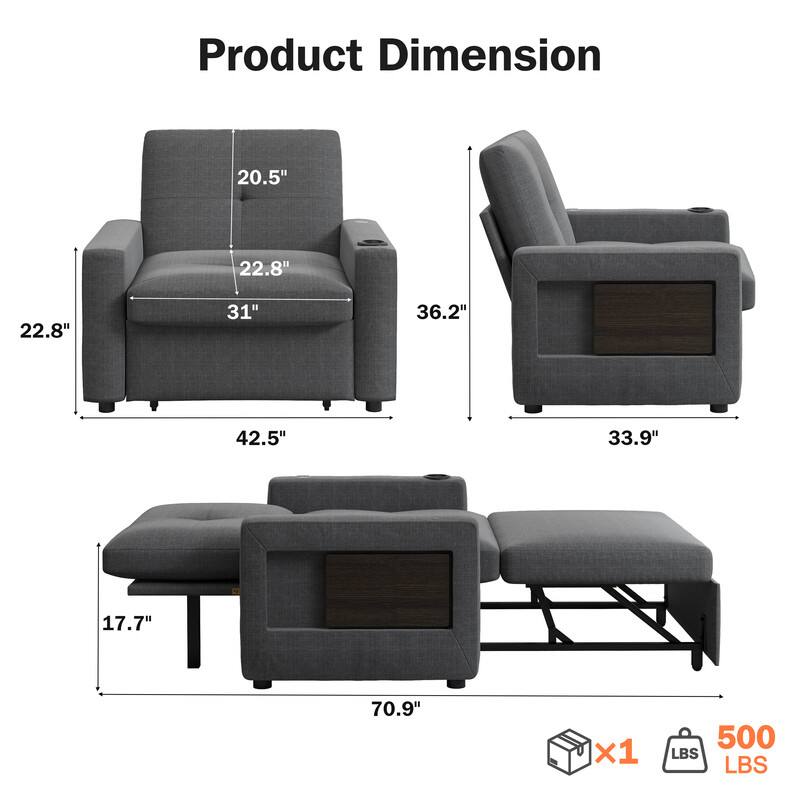 Product Dimension  
20.5" 22.8" 22.8" 31" 36.2" 42.5" 33.9" 17.7" 70.9"  
x1  
500 LBS