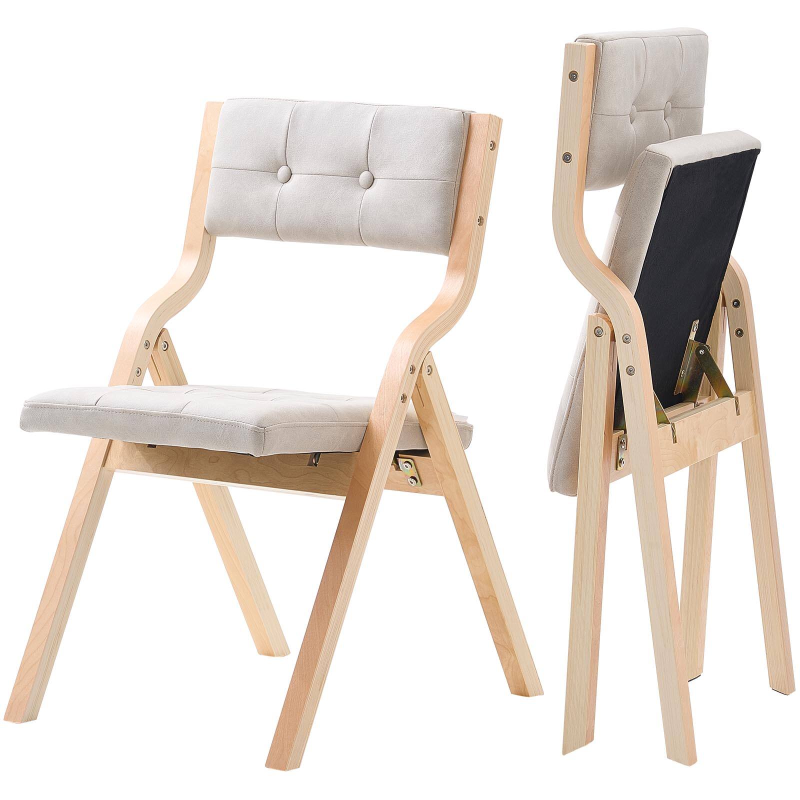 VEVOR - Wooden Folding Chairs with Cushion, Set of 2, Portable Foldable Cushion Chair with Wooden Frame - Beige