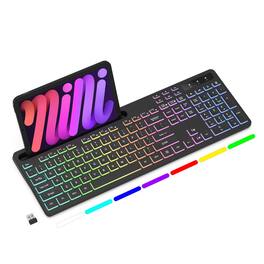 Luckbyte - RGB Wireless Keyboard - Full-Size Rechargeable Gaming Keyboard with Built-in Device Stand & Quiet Keys - Black