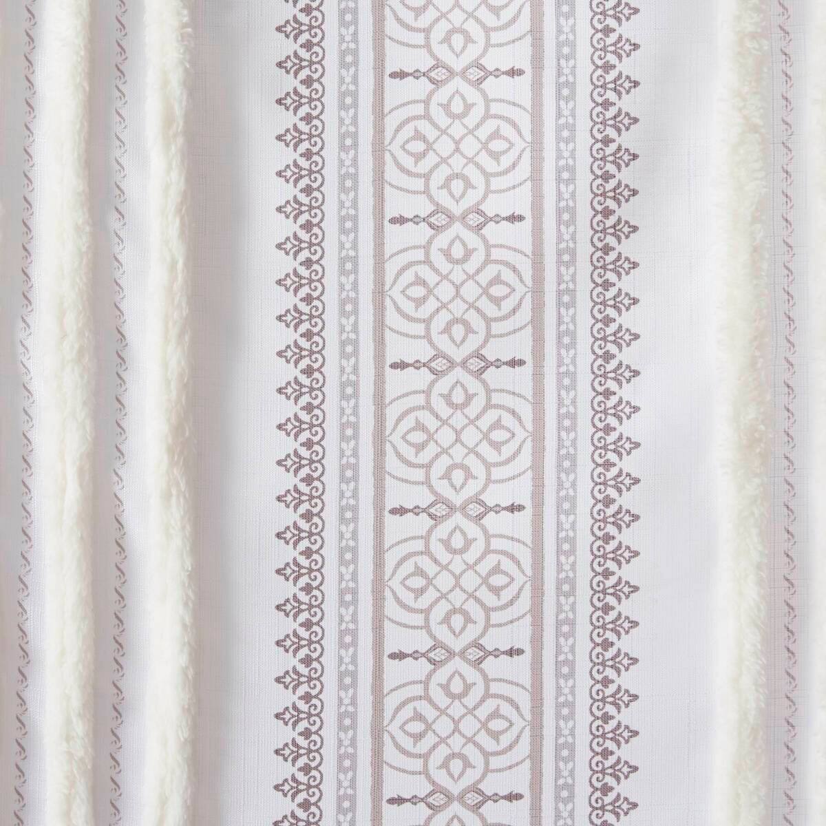Alt View 1. BreeBe - Poly Printed Curtain Panel with Tufted Stripe and Lining White/Brown 50x95' - Multicolor.