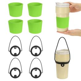 Unique Bargains - Silicone Cup Sleeve, 4pcs Coffee Sleeves with Black Handle Strap, Heat Resistant Reusable Nonslip for Coffee Tea Drinks - Green