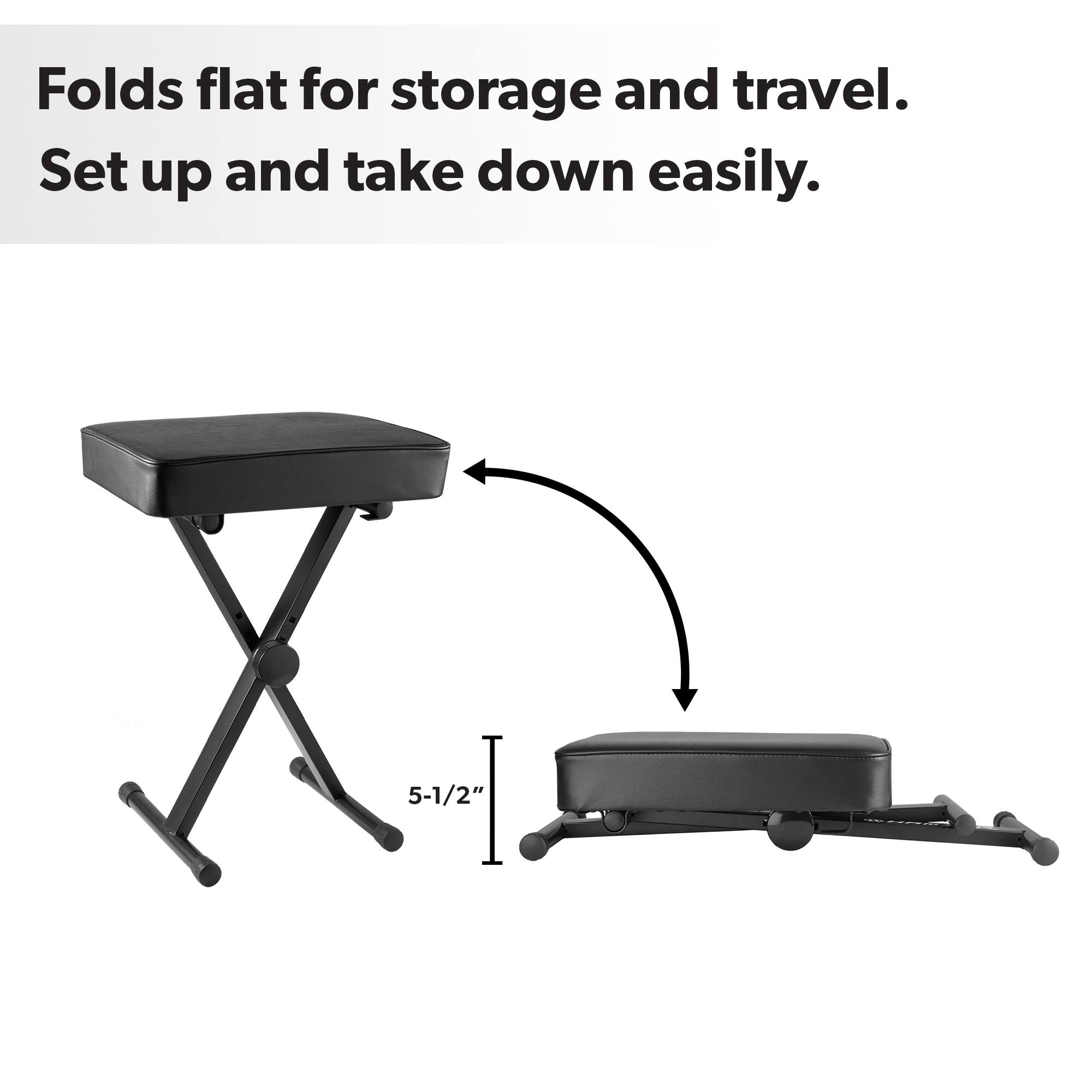 Folds flat for storage and travel.  
Set up and take down easily.  

5-1/2"