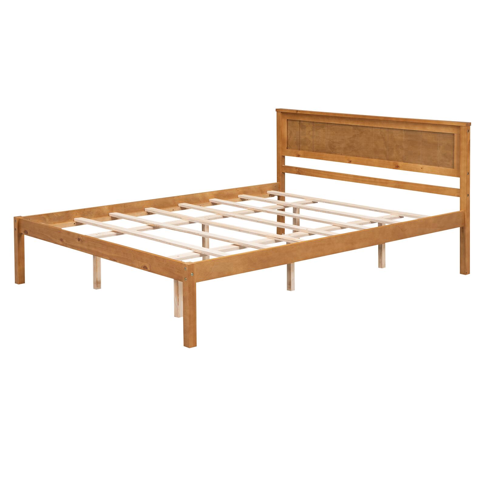 Alt View 6. Whisen - Platform Bed Frame with Headboard, Wood Slat Support, No Box Spring Needed - Oak.