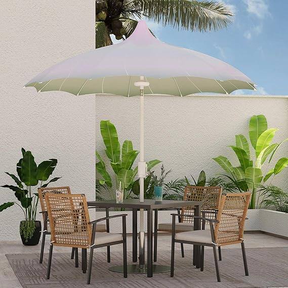 Back. Decksplore - 9ft Outdoor Pagoda Patio Umbrella with Lights, Patio Table Market Umbrella.