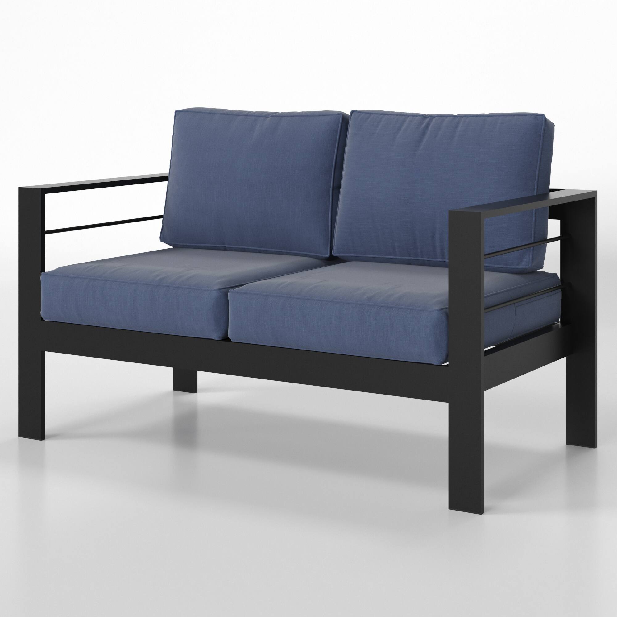Front. Mondawe - Outdoor Aluminum Loveseat with 5" Thick and Soft Cushion - Blue.