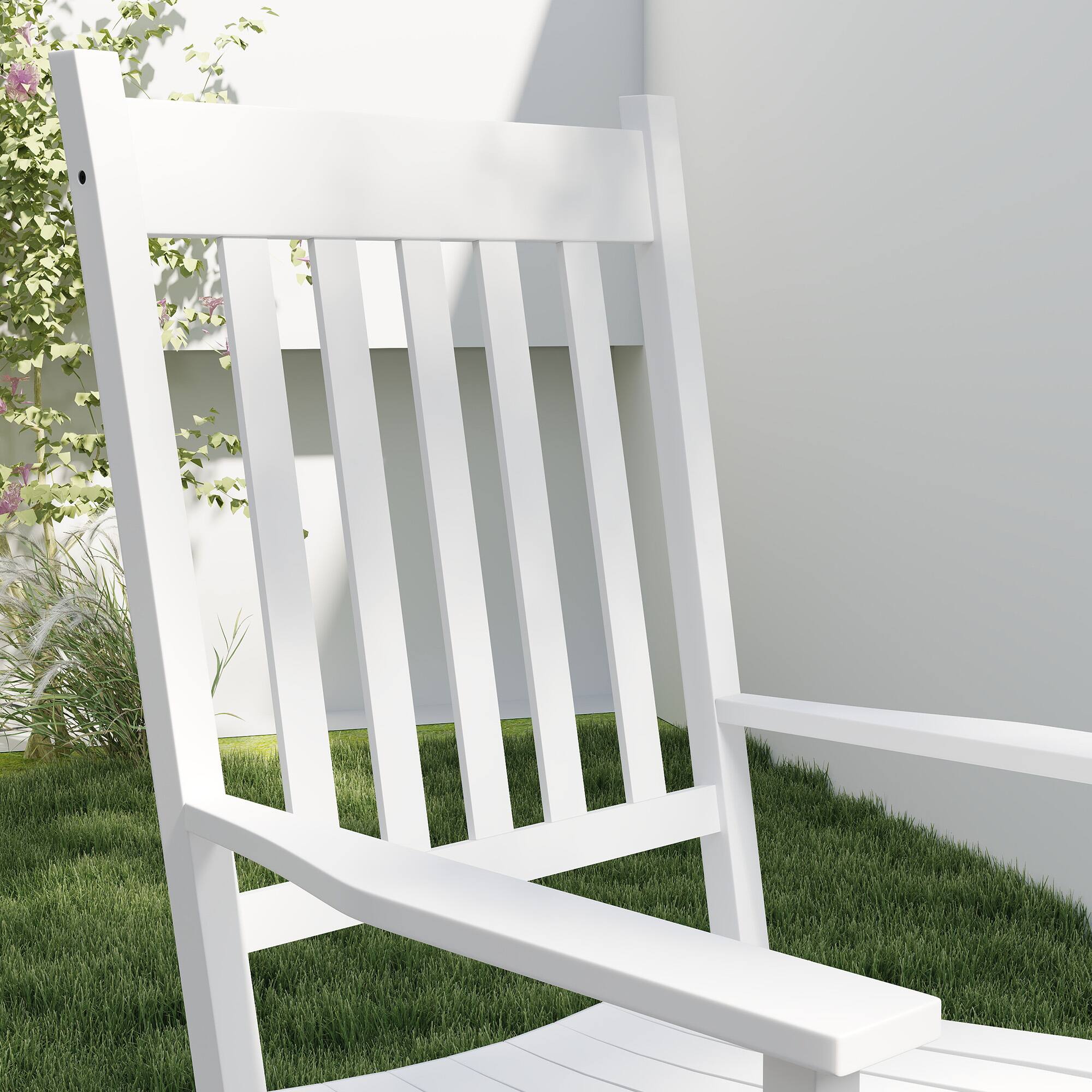 Alt View 8. Outsunny - Outdoor Rocking Chair Set of 2, Patio Rocking Chair with Smooth Curves, High Density Wooden Rockers - White.