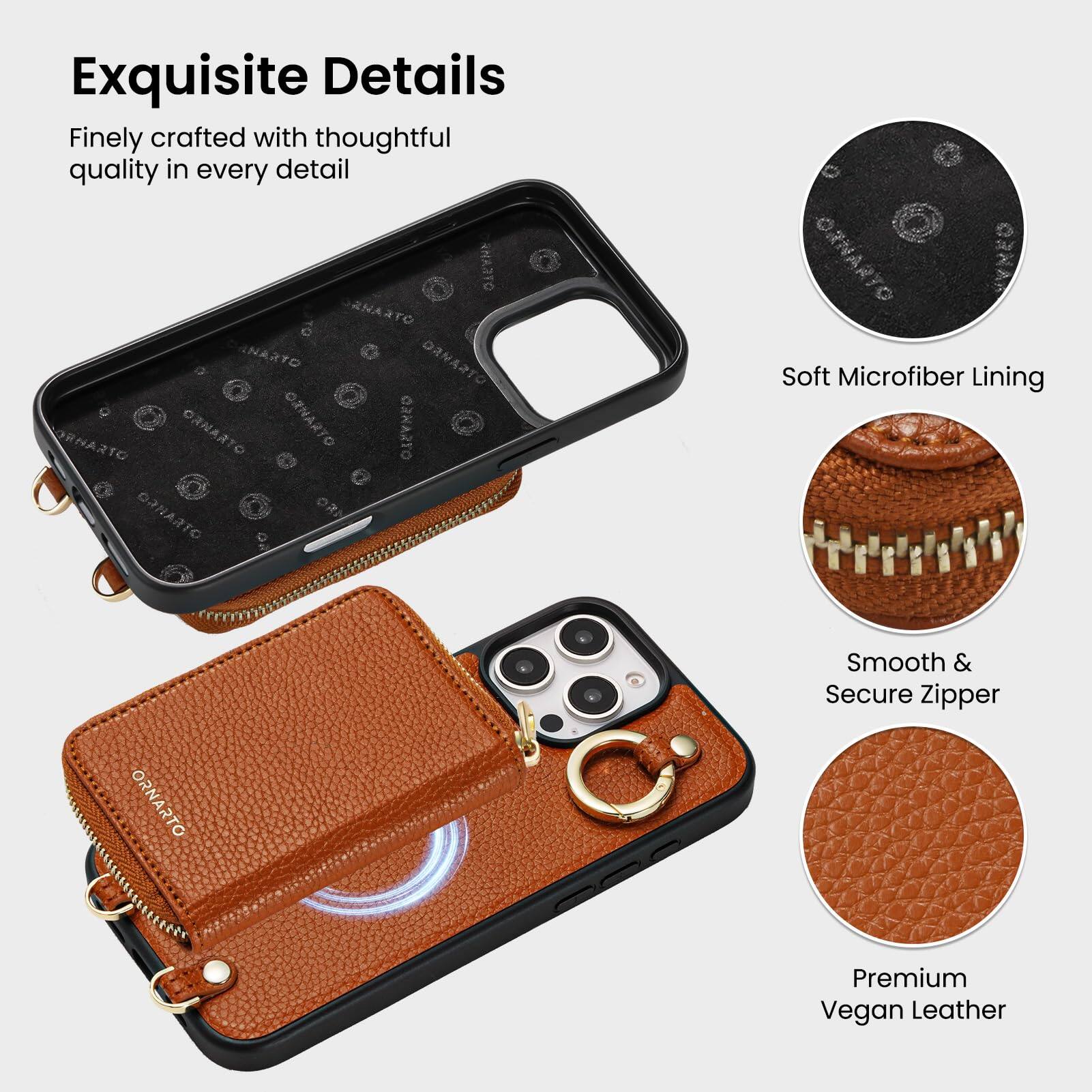 Exquisite Details  
Finely crafted with thoughtful quality in every detail  

Soft Microfiber Lining  
Smooth & Secure Zipper  
Premium Vegan Leather